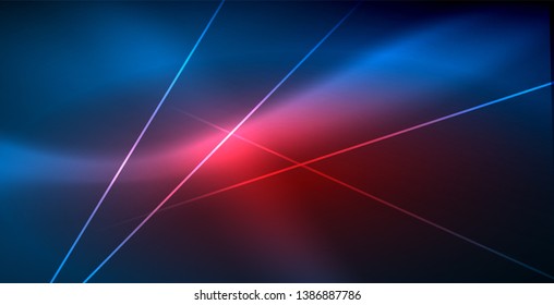 Neon glowing techno lines, blue hi-tech futuristic abstract background template