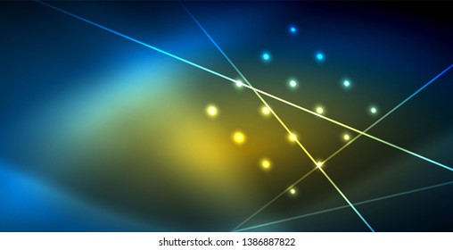 Líneas tecno brillantes neón, plantilla de fondo abstracto azul de alta tecnología futurista