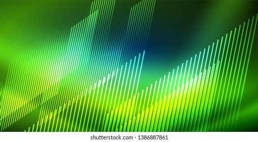 Neon glowing techno lines, blue hi-tech futuristic abstract background template