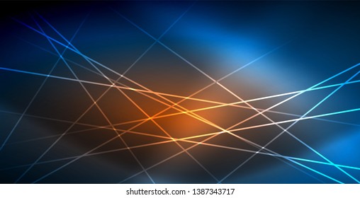 Líneas tecno brillantes neón, plantilla de fondo abstracto azul de alta tecnología futurista