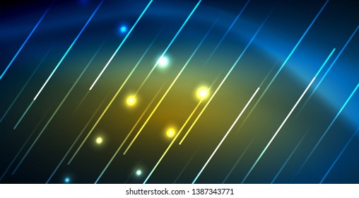 Neon glowing techno lines, blue hi-tech futuristic abstract background template