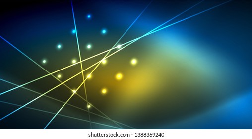 Líneas tecno brillantes neón, plantilla de fondo abstracto azul de alta tecnología futurista