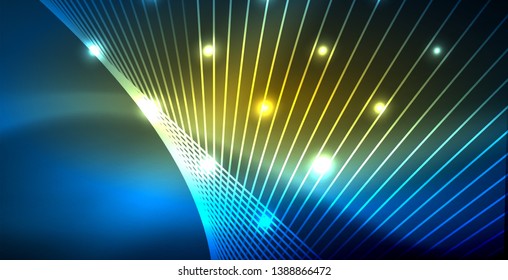 Neon glowing techno lines, blue hi-tech futuristic abstract background template