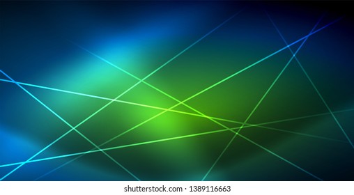 Líneas tecno brillantes neón, plantilla de fondo abstracto azul de alta tecnología futurista