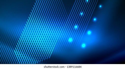 Neon glowing techno lines, blue hi-tech futuristic abstract background template