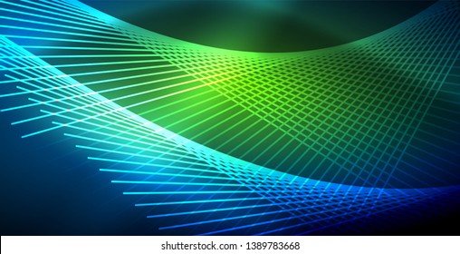 Neon glowing techno lines, blue hi-tech futuristic abstract background template