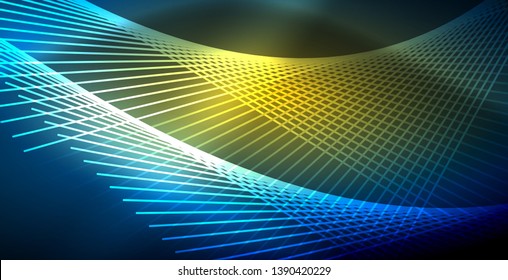 Neon glowing techno lines, blue hi-tech futuristic abstract background template