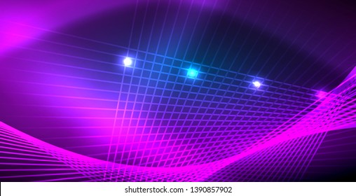 Neon glowing techno lines, blue hi-tech futuristic abstract background template