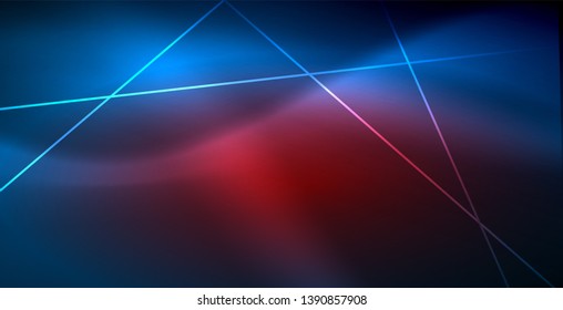 Neon glowing techno lines, blue hi-tech futuristic abstract background template