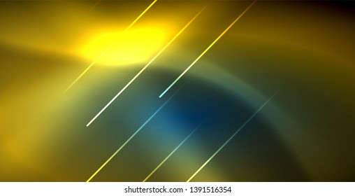Neon glowing techno lines, blue hi-tech futuristic abstract background template