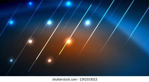 Neon glowing techno lines, blue hi-tech futuristic abstract background template