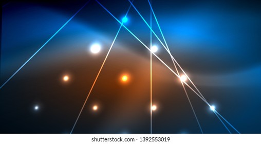 Líneas tecno brillantes neón, plantilla de fondo abstracto azul de alta tecnología futurista