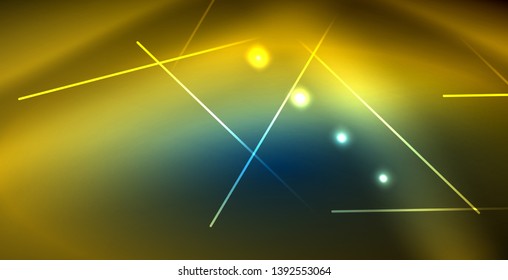 Neon glowing techno lines, blue hi-tech futuristic abstract background template