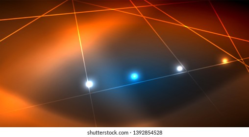 Neon glowing techno lines, blue hi-tech futuristic abstract background template