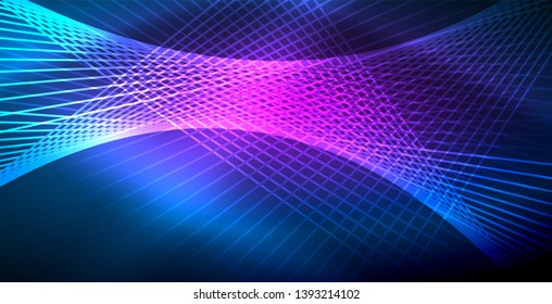 Neon glowing techno lines, blue hi-tech futuristic abstract background template