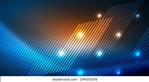 Neon glowing techno lines, blue hi-tech futuristic abstract background template