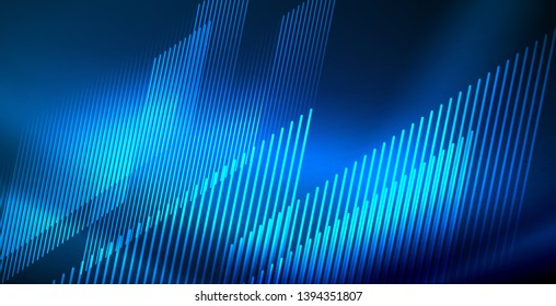 Neon glowing techno lines, blue hi-tech futuristic abstract background template