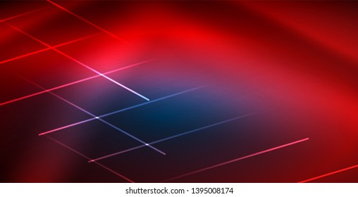 Líneas tecno brillantes neón, plantilla de fondo abstracto azul de alta tecnología futurista