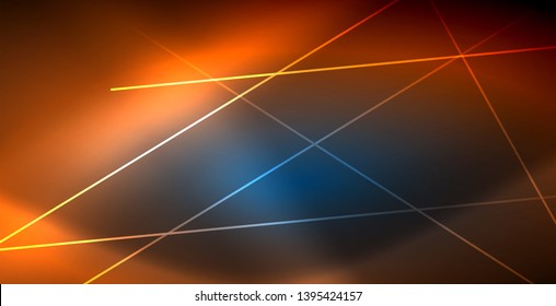 Líneas tecno brillantes neón, plantilla de fondo abstracto azul de alta tecnología futurista