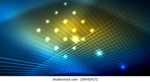 Neon glowing techno lines, blue hi-tech futuristic abstract background template