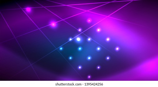 Neon glowing techno lines, blue hi-tech futuristic abstract background template