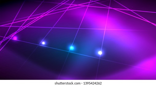 Neon glowing techno lines, blue hi-tech futuristic abstract background template