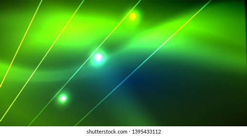 Neon glowing techno lines, blue hi-tech futuristic abstract background template