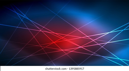 Neon glowing techno lines, blue hi-tech futuristic abstract background template