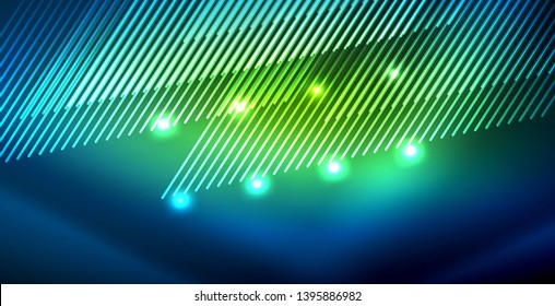 Neon glowing techno lines, blue hi-tech futuristic abstract background template