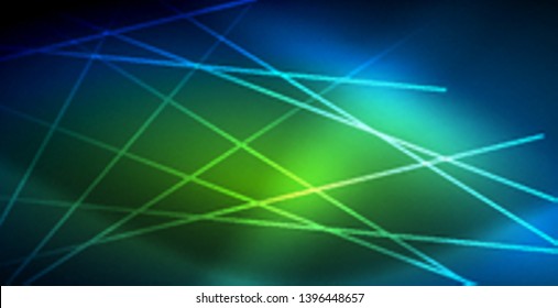 Líneas tecno brillantes neón, plantilla de fondo abstracto azul de alta tecnología futurista