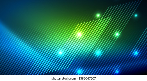 Líneas tecno brillantes neón, plantilla de fondo abstracto azul de alta tecnología futurista