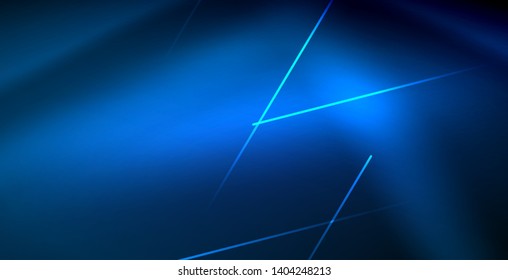 Líneas tecno brillantes neón, plantilla de fondo abstracto azul de alta tecnología futurista