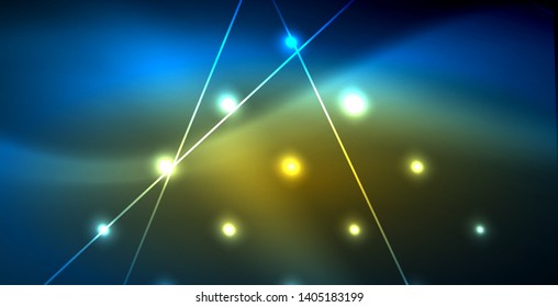Neon glowing techno lines, blue hi-tech futuristic abstract background template