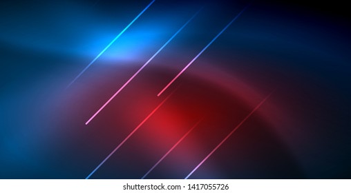 Líneas tecno brillantes neón, plantilla de fondo abstracto azul de alta tecnología futurista