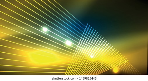 Neon glowing techno lines, blue hi-tech futuristic abstract background template