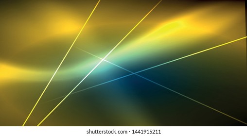 Neon glowing techno lines, blue hi-tech futuristic abstract background template