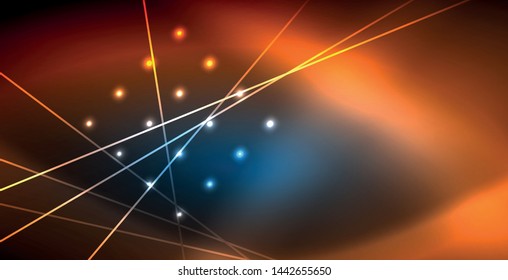 Líneas tecno brillantes neón, plantilla de fondo abstracto azul de alta tecnología futurista