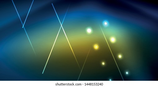 Neon glowing techno lines, blue hi-tech futuristic abstract background template