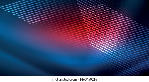 Neon glowing techno lines, blue hi-tech futuristic abstract background template