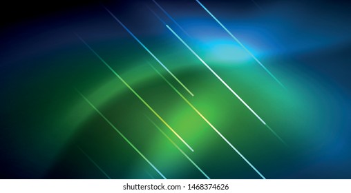 Líneas tecno brillantes neón, plantilla de fondo abstracto azul de alta tecnología futurista
