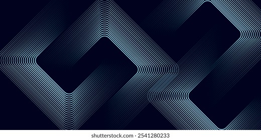Neon glowing techno lines, blue hi-tech futuristic abstract background template with square shapes