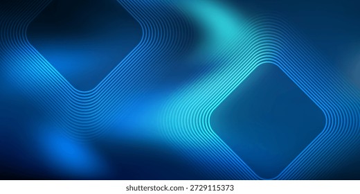 Neon linhas de tecno brilhantes, azul hi-tech modelo de fundo abstrato futurista com formas quadradas