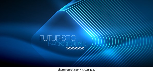 Neon glowing techno lines, blue hi-tech futuristic abstract background template with square shapes