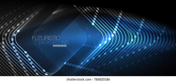 Neonleuchtende Techno-Linien, blaue, futuristisch-abstrakte Hintergrundvorlage mit quadratischen Formen