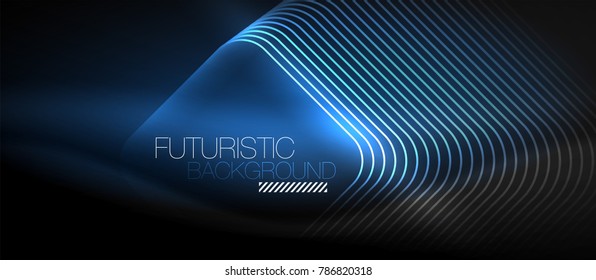 Neon glowing techno lines, blue hi-tech futuristic abstract background template with square shapes