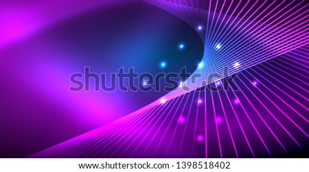 Neon glowing techno lines, blue hi-tech futuristic abstract background template