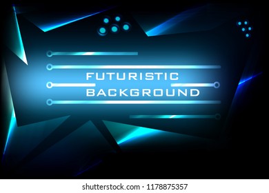 Neon glowing techno lines. Dark blue hi-tech futuristic abstract background. Triangeles composition.