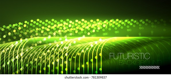 Neonleuchtende Techno-Linien, grüne, futuristisch-abstrakte grüne Hintergrundvorlage mit quadratischen Formen