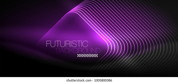 Neon glowing techno lines, hi-tech purple futuristic abstract background template with square shapes