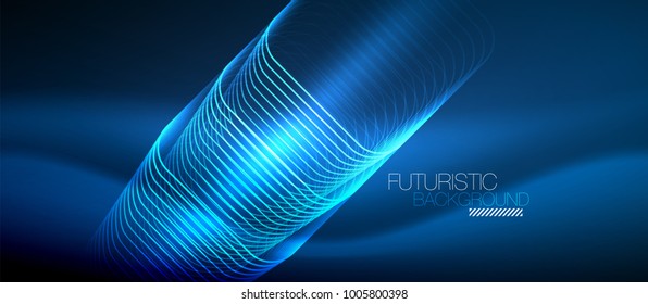 Líneas tecno brillantes neón, plantilla de fondo abstracto de alta tecnología futurista con formas cuadradas
